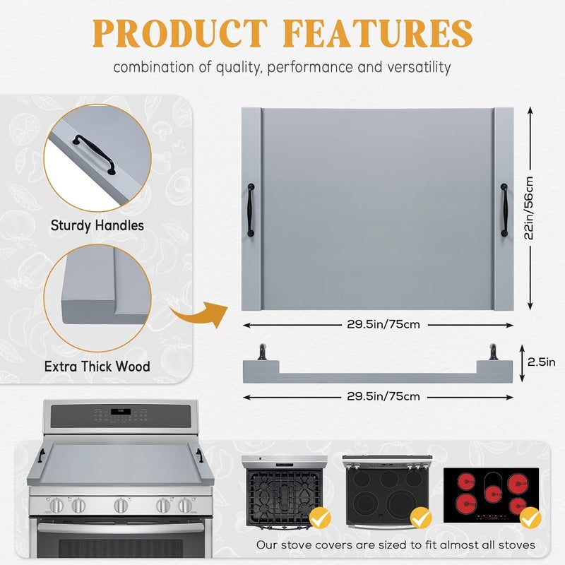 Gashell Noodle Board Stove Cover with Handles, Multiple Stove Top Cover Board for Electric/Gas Stove Top(Grey) - Image 4